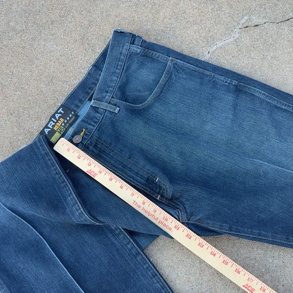 Ariat Rebar M5 Jeans Men's 40x34 Dark Blue Slim Fit Straight Leg Work Denim